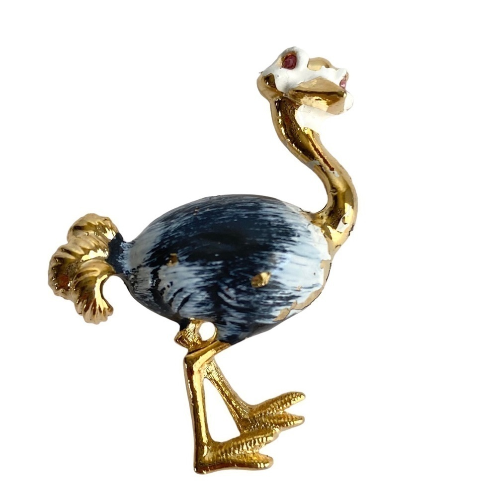 Vintage 60s Gerrys Ostrich Brooch Figural Bird Pin Gold Tone Pink Rhinestone